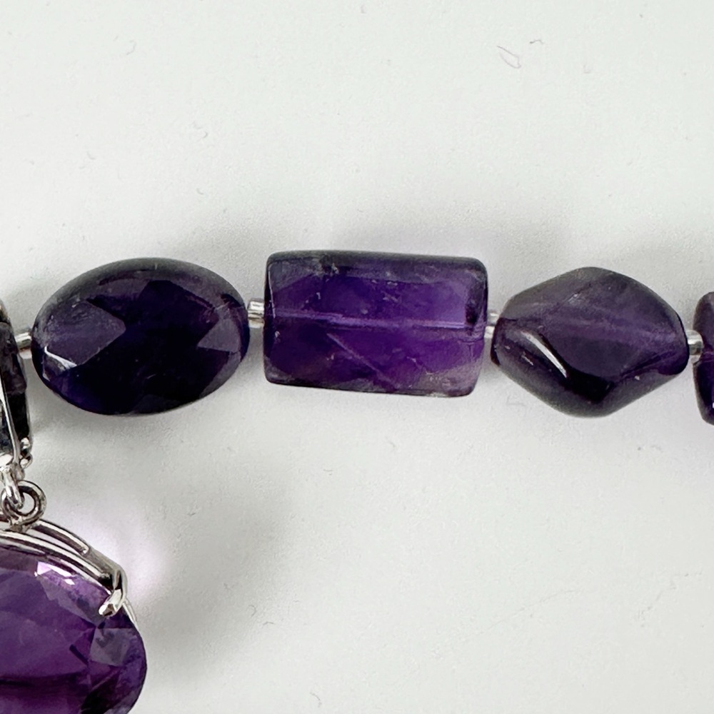 Genuine Amethyst & Sterling Silver Necklace Purple Drop Pendant - Picture 8 of 8